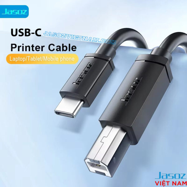 Cáp Máy In Type C To USB-B Đầu Cáp Mạ Nickel Jasoz D121 1 Cáp máy in USB-C to USB-B Jasoz D121 - Printer Cable cho Laptop, Tablet, Mobile, hỗ trợ máy in và máy scan - SKU T-D210 0.5M đến T-D214 3M