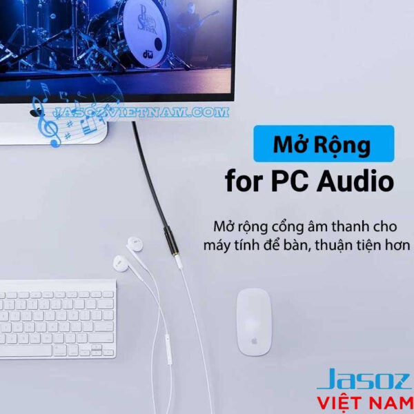 Cáp Nối Dài Audio 3.5mm Male To Female Jasoz C106 6 Cáp nối dài Audio 3.5mm Male to Female Jasoz C106 – Mở rộng cổng âm thanh cho PC/desktop – Jack mạ vàng, lõi đồng 29AWG, vỏ PVC OD 3.5mm – SKU T-C166 1M, T-C167 1.5M, T-C169 3M, T-C170 5M
