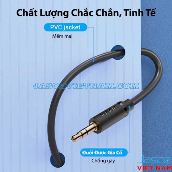 Cáp Nối Dài Audio 3.5mm Male To Female Jasoz C106 3 Cáp nối dài Audio 3.5mm Male to Female Jasoz C106 – Vỏ PVC mềm mại, đuôi gia cố chống gãy – Jack mạ vàng, lõi đồng 29AWG, OD 3.5mm – SKU T-C166 1M, T-C167 1.5M, T-C169 3M, T-C170 5M