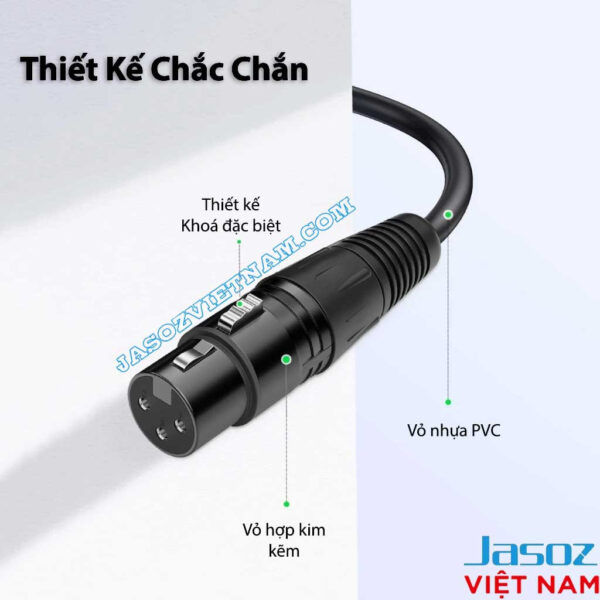 Cáp Canon XLR Male to XLR 3Pin Female Mono 6.5mm Jasoz C109 3 Cáp nối dài Canon XLR 3 Pin Jasoz C107 – Thiết kế chắc chắn: vỏ hợp kim kẽm, khoá XLR, cổ chống gãy; dây đồng 26AWG, vỏ PVC OD 6.5mm – SKU T-C177 1M, T-C178 1.5M, T-C179 2M, T-C180 3M, T-C181 5M