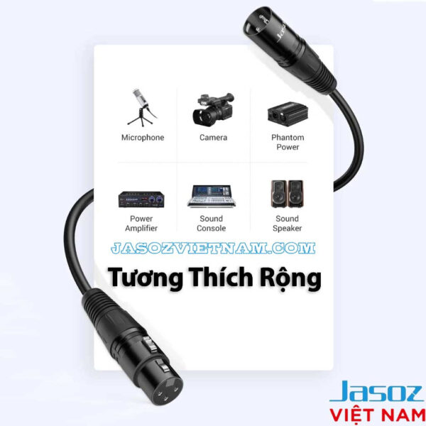 Cáp Canon XLR Male to XLR 3Pin Female Mono 6.5mm Jasoz C109 2 Cáp nối dài Canon XLR 3 Pin Jasoz C107 – Tương thích rộng: micro, camera, phantom power, power amplifier, mixer, loa – Đồng 26AWG OD 6.5mm, đầu đúc/mạ niken – SKU T-C177 1M, T-C178 1.5M, T-C179 2M, T-C180 3M, T-C181 5M