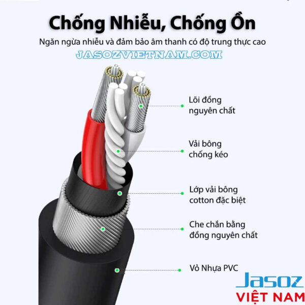 Cáp Canon XLR Male to XLR 3Pin Female Mono 6.5mm Jasoz C109 1 Cáp nối dài Canon XLR 3 Pin Jasoz C107 – Chống nhiễu, chống ồn: lõi đồng 26AWG, vải bông chống kéo, lớp cotton giảm vi rung, che chắn đồng bện, vỏ PVC OD 6.5mm – SKU T-C177 1M, T-C178 1.5M, T-C179 2M, T-C180 3M, T-C181 5M