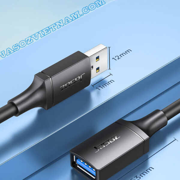 Cáp Nối Dài USB 3.0 Male to Female Cao Cấp Jasoz D114 12 Cáp USB 3.0 Nối Dài Jasoz D114 – Kiểm tra chất lượng nghiêm ngặt, kích thước chuẩn 12mm x 11mm x 53mm, tốc độ 5Gbps