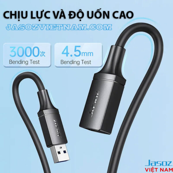 Cáp Nối Dài USB 3.0 Male to Female Cao Cấp Jasoz D114 3 Cáp USB 3.0 Nối Dài Jasoz D114 – Chịu lực uốn cong 3000 lần, đường kính 4.5mm, bền bỉ, tốc độ 5Gbps, Male to Female