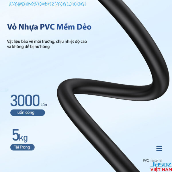 Cáp Nối Dài USB 3.0 Male to Female Cao Cấp Jasoz D114 4 Cáp USB 3.0 Nối Dài Jasoz D114 – Vỏ nhựa PVC mềm dẻo, chịu 3000 lần uốn cong, tải trọng 5kg, bền bỉ, tốc độ 5Gbps
