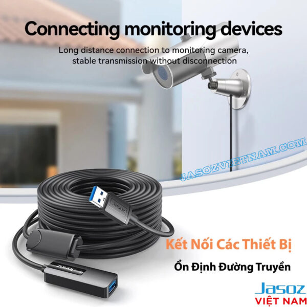 Cáp USB 3.0 Nối Dài Jasoz D116 – Kết nối camera giám sát, ổn định đường truyền, tốc độ 5Gbps, chipset khuếch đại tín hiệu, chống nhiễu, hỗ trợ thiết bị ngoại vi công suất lớn