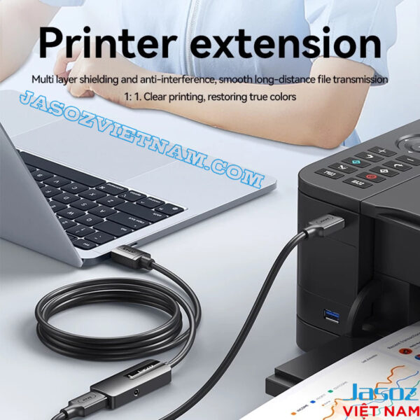 Cáp USB 3.0 Nối Dài Jasoz D116 – Kết nối máy in, mở rộng khoảng cách, tốc độ 5Gbps, chipset khuếch đại, chống nhiễu đa lớp, truyền dữ liệu in ổn định