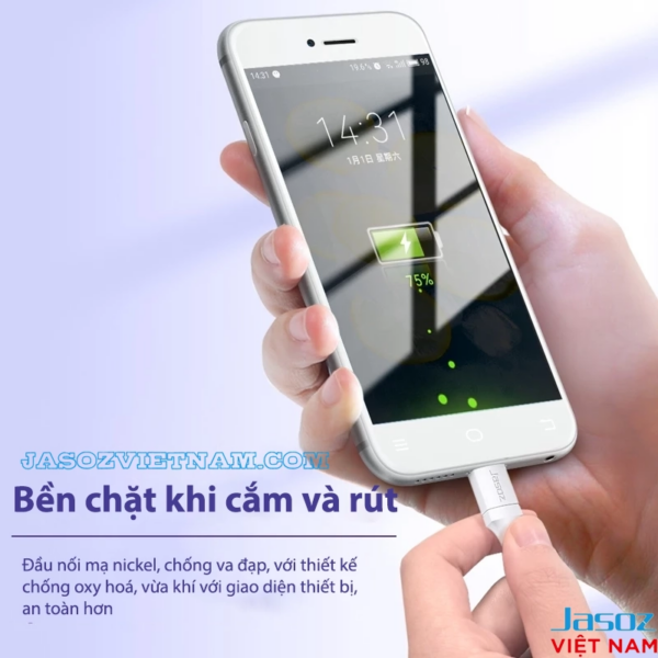 Cáp Micro USB Jasoz D112 đầu cáp mạ Nickel chống oxy hóa, cắm rút chắc chắn, bền bỉ và an toàn hơn