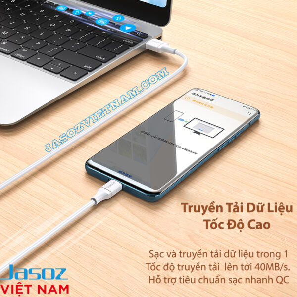 Cáp Jasoz D117 USB-A to USB-C 6A 66W truyền dữ liệu tốc độ cao 40MB/s, hỗ trợ sạc nhanh QC