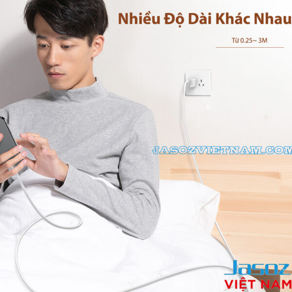 Người dùng trải nghiệm cáp Jasoz D117 USB-A to USB-C 6A 66W nhiều độ dài (0.25M ~ 3M) tiện lợi khi sạc
