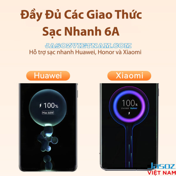 Cáp sạc nhanh Jasoz D117 USB-A to Type-C 6A 66W hỗ trợ giao thức Huawei, Honor, Xiaomi