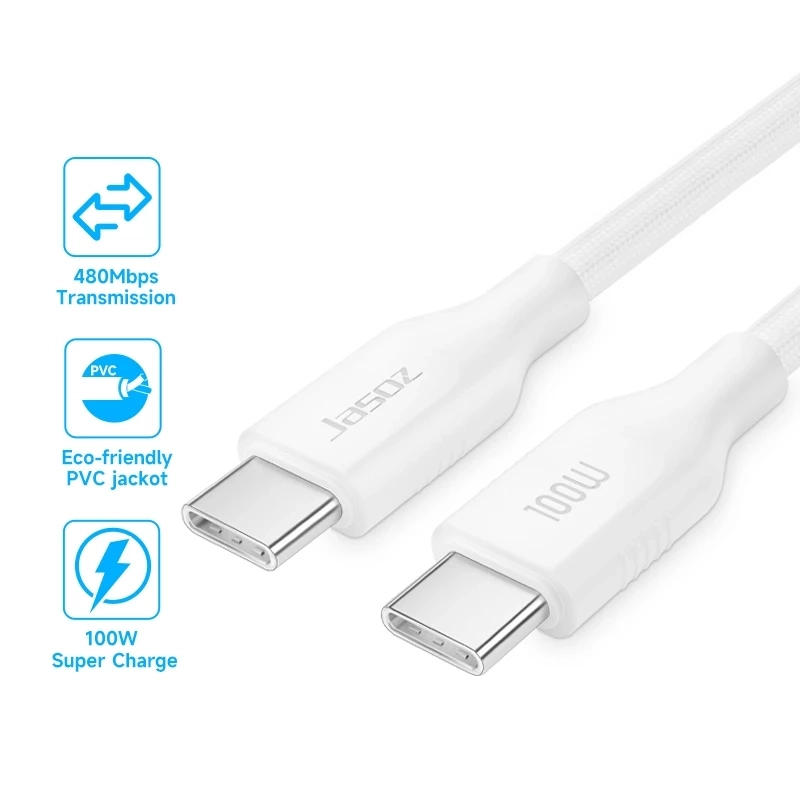 Cáp Sạc USB-C to USB-C Hỗ Trợ Sạc PD 100W Jasoz D122 8 Cáp Sạc Jasoz D122 USB-C to USB-C PD 100W Truyền Dữ Liệu 480Mbps - SKU T-D217 1M, T-D218 1.5M, T-D219 2M