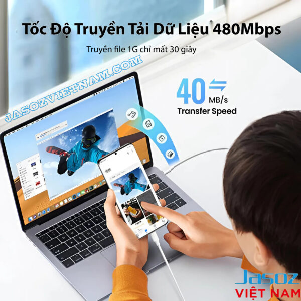Cáp Sạc USB-C to USB-C Hỗ Trợ Sạc PD 100W Jasoz D122 2 Cáp Jasoz D122 USB-C to USB-C PD 100W – Truyền dữ liệu 480Mbps, tốc độ 40MB/s, sạc nhanh laptop và smartphone – SKU T-D217 1M, T-D218 1.5M, T-D219 2M