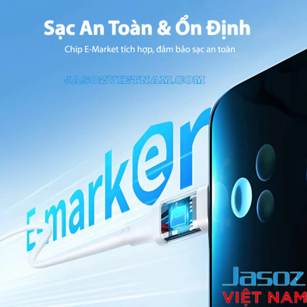 Cáp Sạc USB-C to USB-C Hỗ Trợ Sạc PD 100W Jasoz D122 5 Cáp Jasoz D122 USB-C to USB-C PD 100W Có Chip E-Marker An Toàn – SKU T-D217 1M, T-D218 1.5M, T-D219 2M