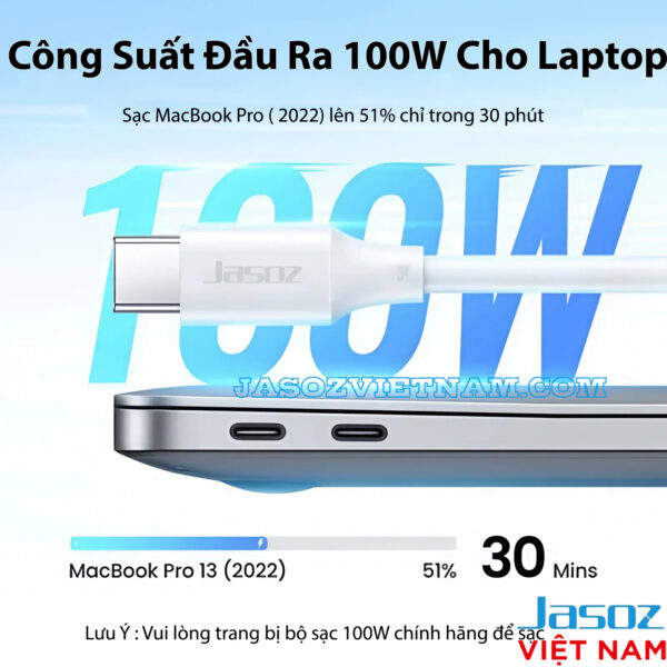 Cáp Sạc USB-C to USB-C Hỗ Trợ Sạc PD 100W Jasoz D122 1 Cáp Jasoz D122 USB-C to USB-C PD 100W Sạc Nhanh Cho Laptop MacBook Pro 2022 - SKU T-D217 1M, T-D218 1.5M, T-D219 2M