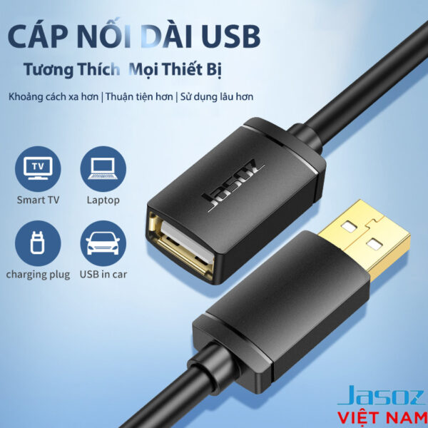 Cáp USB 2.0 Nối Dài Cao Cấp Mạ Vàng Jasoz D106 1 Cáp USB 2.0 Nối Dài Jasoz D106 – SKU T-D141 0.5M, T-D121 1M, T-D122 1.5M, T-D154 2M, T-D123 3M, T-D124 5M, T-D125 8M, T-D126 10M – Cao Cấp, Lõi Đồng, Chống Nhiễu