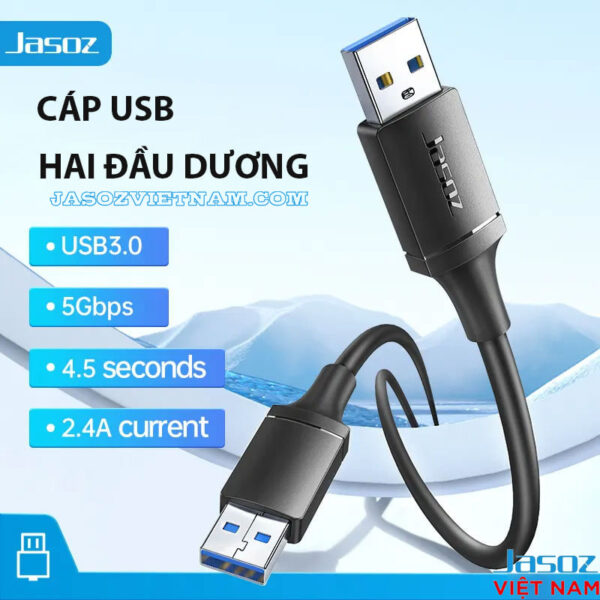 Cáp USB 3.0 Hai Đầu Dương Tốc Độ 5Gbps Jasoz D118 1 Cáp USB 3.0 hai đầu đực Jasoz D118 tốc độ 5Gbps – Hỗ trợ truyền dữ liệu nhanh, dòng điện 2.4A. SKU T-D193 0.5M, T-D194 1M, T-D195 1.5M, T-D196 2M, T-D197 3M.