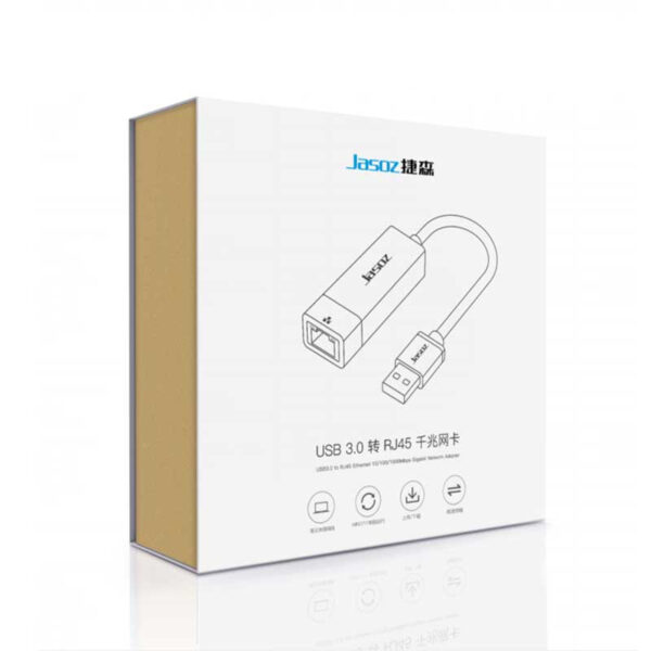 Hộp sản phẩm Cáp USB 3.0 to LAN RJ45 Gigabit Jasoz T-F109 F103 Chính Hãng