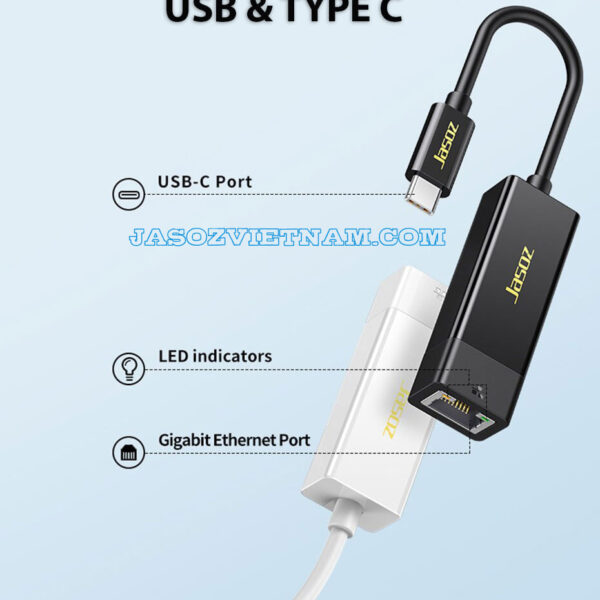 Cáp USB 3.0 và USB-C Sang LAN RJ45 Gigabit 1000Mbps Jasoz T-F109 F103