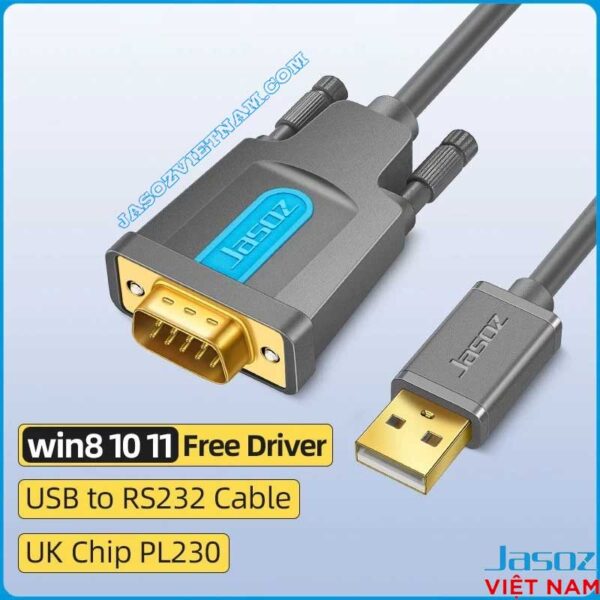 Cáp USB to RS232 DB9 Male Jasoz I101 I102 I103 I104 – Chipset PL2303, hỗ trợ Windows 7/8/10/11 Free Driver