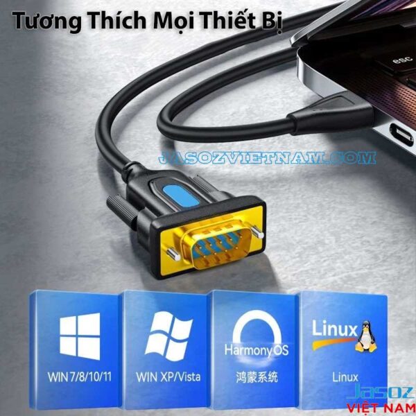 Cáp USB to COM RS232 DB9 Male Jasoz I101 I102 I103 I104 Chip PL2303 Tương thích Windows XP 7 8 10 11 Linux HarmonyOS