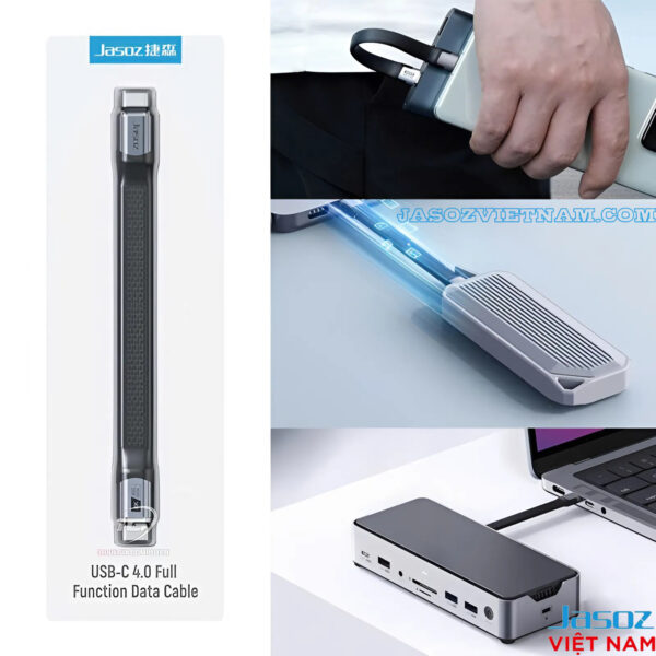 Cáp Sạc C to C USB4 Dài 13CM Hỗ Trợ 8K@60Hz, Truyền Dữ Liệu 40Gbps, Sạc 240W Cao Cấp Jasoz T-D223 9 Cáp USB4 Jasoz T-D223 13cm sạc nhanh 240W, truyền dữ liệu 40Gbps, hỗ trợ 8K, dùng cho hub, ổ cứng, MacBook Pro, laptop gaming