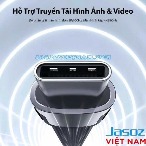 Cáp Sạc C to C USB4 Dài 13CM Hỗ Trợ 8K@60Hz, Truyền Dữ Liệu 40Gbps, Sạc 240W Cao Cấp Jasoz T-D223 3 Cáp USB-C to USB-C USB4 Jasoz T-D223 hỗ trợ xuất hình ảnh 8K@60Hz và màn hình kép 4K@60Hz