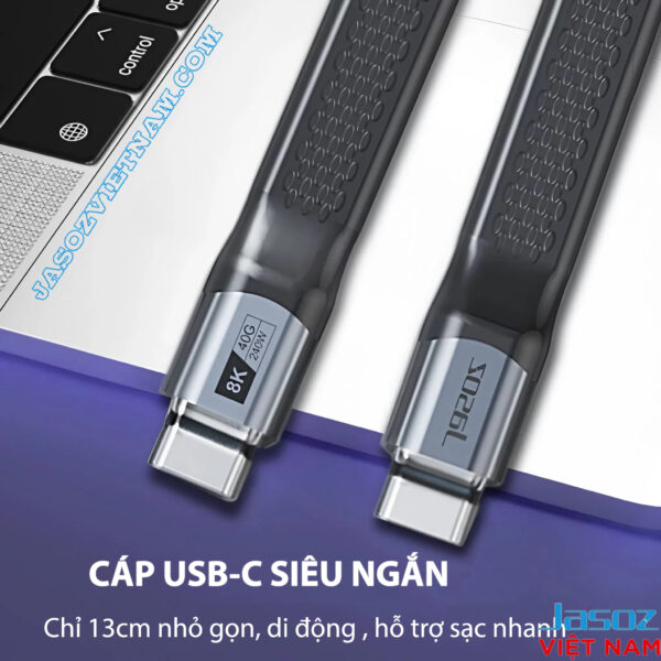 Cáp Sạc C to C USB4 Dài 13CM Hỗ Trợ 8K@60Hz, Truyền Dữ Liệu 40Gbps, Sạc 240W Cao Cấp Jasoz T-D223 7 Cáp USB-C siêu ngắn 13cm Jasoz T-D223 chuẩn USB4, hỗ trợ sạc nhanh 240W, truyền dữ liệu 40Gbps và xuất hình ảnh 8K
