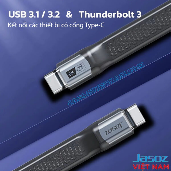 Cáp Sạc C to C USB4 Dài 13CM Hỗ Trợ 8K@60Hz, Truyền Dữ Liệu 40Gbps, Sạc 240W Cao Cấp Jasoz T-D223 8 Cáp USB-C Jasoz T-D223 USB4 dài 13cm, hỗ trợ sạc 240W, truyền dữ liệu 40Gbps, tương thích USB 3.1, USB 3.2 và Thunderbolt 3