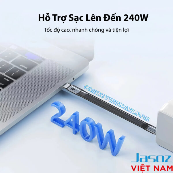 Cáp Sạc C to C USB4 Dài 13CM Hỗ Trợ 8K@60Hz, Truyền Dữ Liệu 40Gbps, Sạc 240W Cao Cấp Jasoz T-D223 2 Cáp USB-C Jasoz T-D223 hỗ trợ sạc nhanh công suất 240W, chuẩn USB4, dùng cho MacBook Pro, laptop gaming và thiết bị USB-C