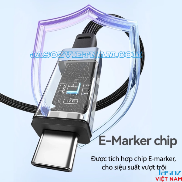 Cáp USB-C 3.2 Hỗ Trợ 4K@60Hz Tốc Độ Truyền Tải 20Gbps Công Suất Sạc 240W Jasoz D120 10 Cáp USB4 Jasoz D119 tích hợp chip E-Marker thông minh, đảm bảo sạc nhanh 240W và truyền dữ liệu ổn định 40Gbps.