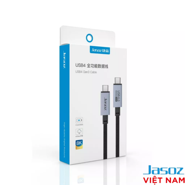 Cáp USB-C 3.2 Hỗ Trợ 4K@60Hz Tốc Độ Truyền Tải 20Gbps Công Suất Sạc 240W Jasoz D120 12 Hộp sản phẩm Cáp USB4 Jasoz D119 – USB-C to USB-C, hỗ trợ sạc nhanh PD 240W, truyền dữ liệu 40Gbps, hiển thị 8K@60Hz.