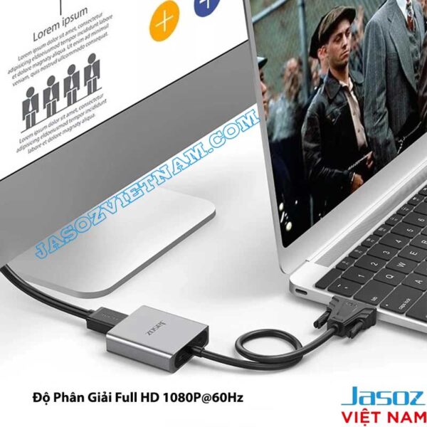 Cáp VGA Sang HDMI Vỏ Nhôm Có Audio Jasoz T-G114 3 Cáp VGA sang HDMI Jasoz T-G114 kết nối laptop ra màn hình ngoài, hỗ trợ độ phân giải Full HD 1080p@60Hz