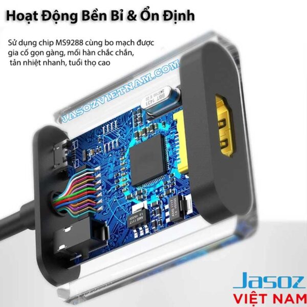Cáp VGA Sang HDMI Vỏ Nhôm Có Audio Jasoz T-G114 2 Ảnh mạch bên trong cáp VGA sang HDMI Jasoz T-G114 sử dụng chipset MS9288, truyền tải tín hiệu ổn định
