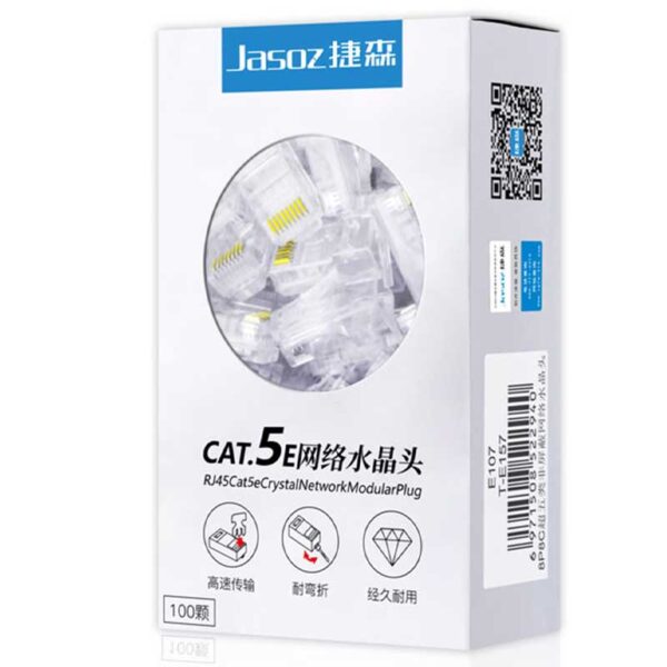 Hộp 100c đầu bấm mạng RJ45 CAT5E Jasoz T-E157 mạ vàng 3U, chất liệu chống cháy