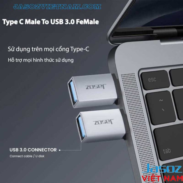 Đầu OTG USB-C sang USB 3.0 Jasoz T-G162 kết nối laptop, hỗ trợ OTG và truyền dữ liệu tốc độ cao