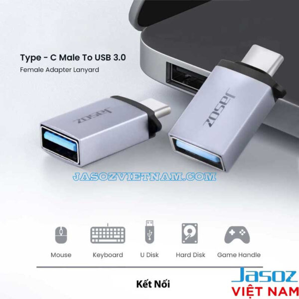 Đầu OTG USB-C sang USB 3.0 Jasoz T-G162 kết nối chuột, bàn phím, USB, ổ cứng và tay cầm chơi game