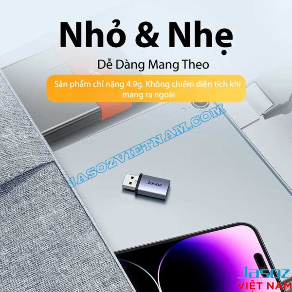 Đầu Chuyển USB 3.2 Gen 2 Sang USB Type C Tốc Độ 10Gbps Vỏ Nhôm Jasoz T-G174 3 Đầu chuyển USB 3.0 sang USB-C Jasoz T-G160 nhỏ gọn, chỉ nặng 4.9g, dễ dàng mang theo khi di chuyển