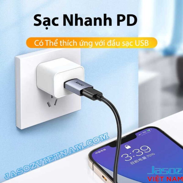 Đầu Chuyển USB 3.2 Gen 2 Sang USB Type C Tốc Độ 10Gbps Vỏ Nhôm Jasoz T-G174 2 Đầu chuyển USB 3.0 sang USB-C Jasoz T-G160 hỗ trợ sạc nhanh PD 18W, tương thích củ sạc USB