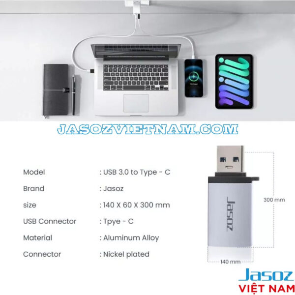 Đầu Chuyển USB 3.2 Gen 2 Sang USB Type C Tốc Độ 10Gbps Vỏ Nhôm Jasoz T-G174 8 Đầu chuyển USB 3.0 sang USB-C Jasoz T-G160 vỏ hợp kim nhôm, mạ nickel, hỗ trợ OTG và sạc nhanh PD 18W