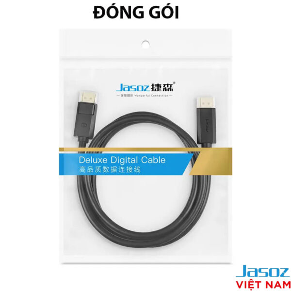 Bao bì sản phẩm Jasoz A114 – Cáp DisplayPort 1.2 hỗ trợ 4K@60Hz, 2K@144Hz. Đóng gói túi nhựa trong suốt chính hãng Jasoz.