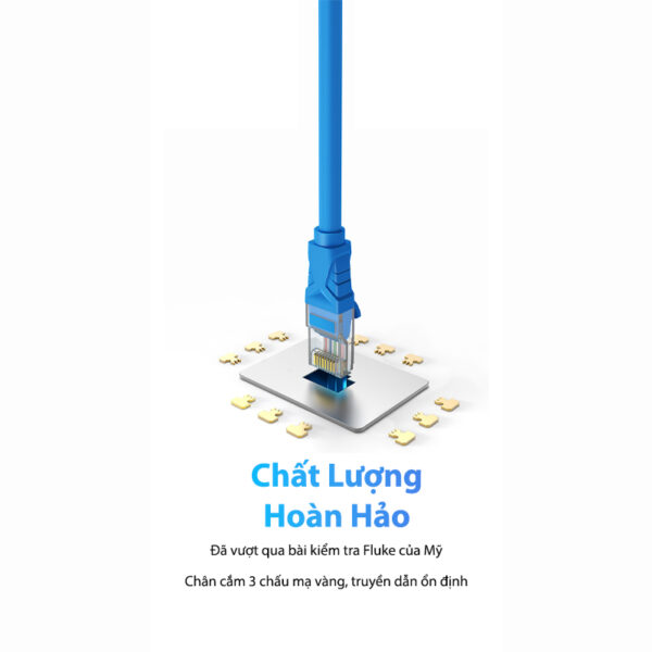 Cáp mạng Cat 6 Jasoz E104 lõi đồng, đầu RJ45 mạ vàng 3 chấu, vượt qua kiểm tra Fluke Mỹ, truyền dẫn ổn định. SKU: T-E130 0.5M, T-E131 1M, T-E132 1.5M, T-E133 2M, T-E134 3M, T-E135 5M, T-E136 10M, T-E137 15M, T-E138 20M.