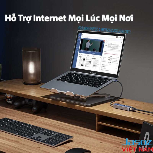 Bộ Chuyển USB-C Sang LAN 1Gbps Kèm 3 Cổng USB 3.0 Vỏ Nhôm Cao Cấp Jasoz T-F137 7 Bộ Chuyển USB Sang LAN RJ45 1Gbps Kèm 3 Cổng USB 3.0 Jasoz T-F136 F114 Sử Dụng Cho MacBook Hỗ Trợ Internet Mọi Lúc Mọi Nơi