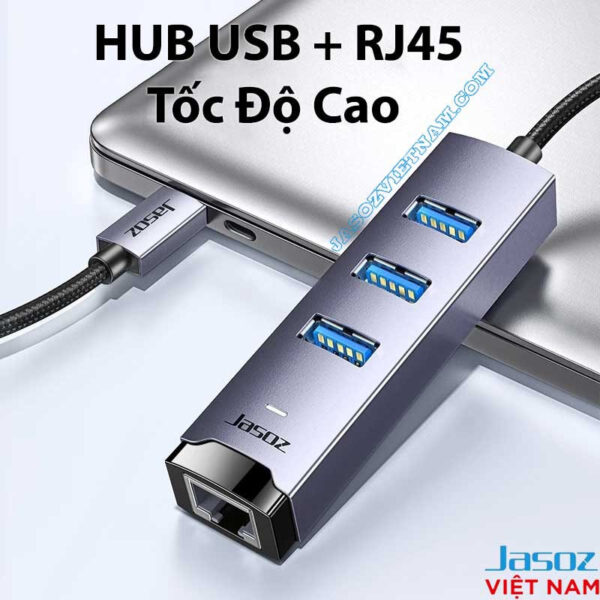 Bộ Chuyển USB-C Sang LAN 1Gbps Kèm 3 Cổng USB 3.0 Vỏ Nhôm Cao Cấp Jasoz T-F137 1 Hub USB 3.0 Kèm Cổng LAN RJ45 Gigabit Jasoz T-F136 F114 Vỏ Nhôm Cao Cấp Tốc Độ Cao