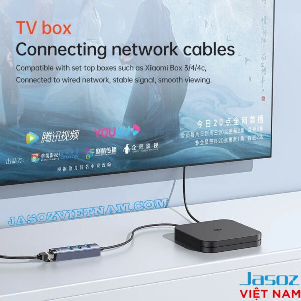 Bộ Chuyển USB Sang LAN 1Gbps Kèm 3 Cổng USB 3.0 Vỏ Nhôm Cao Cấp Jasoz T-F136 ( Dual USB 3.0 + USB-C ) 8 Bộ Chuyển USB Sang LAN RJ45 Gigabit Jasoz T-F136 F114 Cho TV Box Android Box Xiaomi Box 3 4 4c