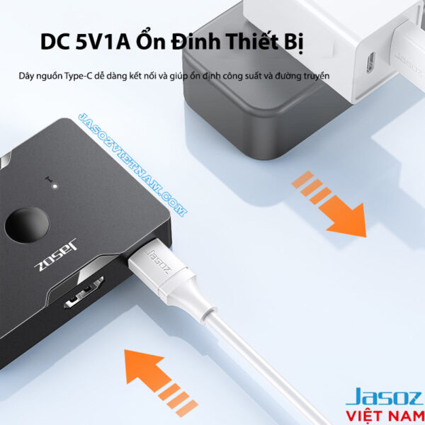 Bộ chia HDMI Jasoz T-G147 với nguồn DC 5V1A ổn định thiết bị
