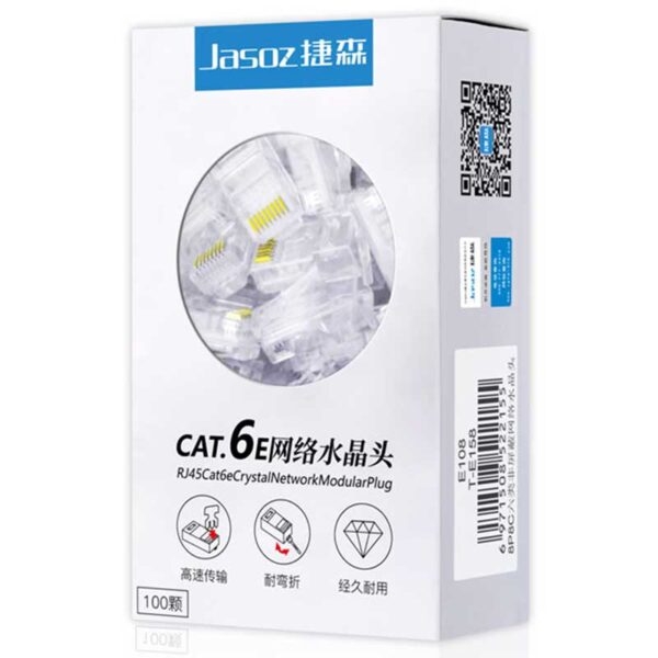 Hộp 100 Hạt Mạng RJ45 CAT6 Jasoz T-E158 Chân Đồng Mạ Vàng 3U