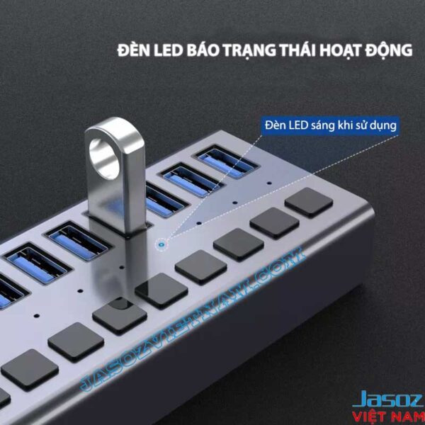 Hub USB 3.0 Jasoz T-F164/T-F165 trang bị đèn LED báo trạng thái hoạt động cho từng cổng