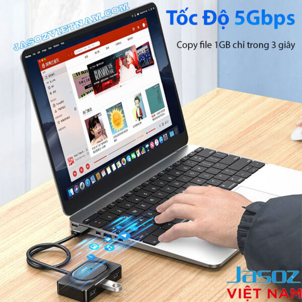 Bộ Chia Cổng USB-C Sang 4 Cổng USB 3.0 Jasoz F113 8 Hub USB 3.0 Jasoz F110 bộ chia 4 cổng tốc độ 5Gbps copy file 1GB trong 3 giây dùng cho MacBook laptop PC