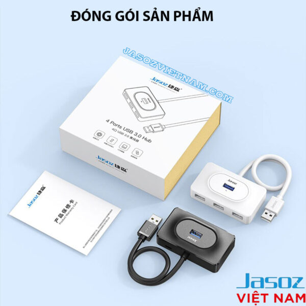 Hub Chia Cổng USB Sang 4 Cổng 3.0 Cao Cấp Jasoz F110 14 Đóng gói sản phẩm Hub USB 3.0 Jasoz F110 bộ chia 4 cổng gồm hộp, sách hướng dẫn, phiên bản màu đen và trắng